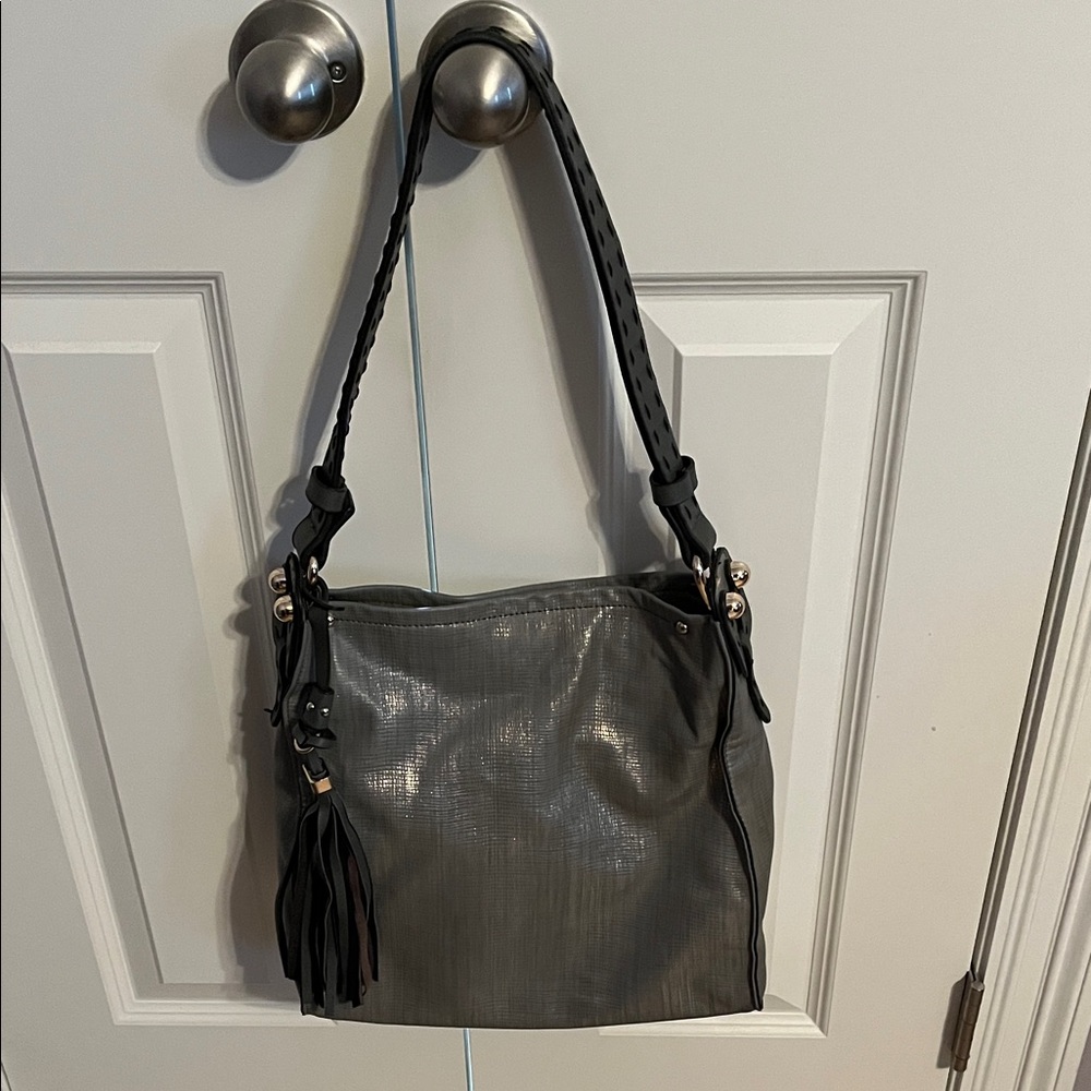 Sondra Roberts Squared Elegant Metallic Gray Shoulder Bag